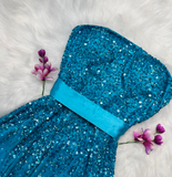 Evafashion Strapless Sheath Beaded Chiffon Short Prom Dresses, Blue Homecoming Dresses HZ1024