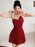 Evafashion Velvet Birthday Dresses Strapless Hoco Dresses Short Burgundy New Year's Eve Dresses HZ1024