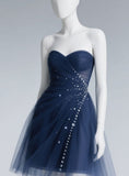 Evafashion Sweetheart Neck Sheath Short Prom Dresses Navy Blue Hoco Dresses HZ1024