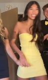 Evafashion Strapless Tight Short Prom Dresses Yellow Homecoming Dresses Cute Birthday Dresses HZ1024