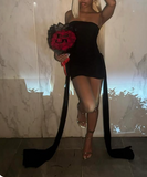 Evafashion Strapless Tight Homecoming Dresses Black Birthday Dresses Chiffon Short Prom Dresses HZ1024