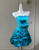 Evafashion A-line Short Prom Dresses, Taffeta Blue Homecoming Dresses Strapless Birthday Dresses HZ1024