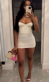 Evafashion Sweetheart Tight Homecoming Dresses White Short Prom Dresses Birthday Dresses HZ1024