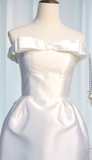 Evafashion Strapless Sheath Homecoming Dresses Satin White Short Bridal Gowns Sleeveless Birthday Dresses HZ1024