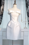 Evafashion Strapless Sheath Homecoming Dresses Satin White Short Bridal Gowns Sleeveless Birthday Dresses HZ1024