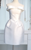 Evafashion Strapless Sheath Homecoming Dresses Satin White Short Bridal Gowns Sleeveless Birthday Dresses HZ1024