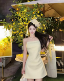 Evafashion Strapless Sheath Short Prom Dresses Satin Yellow Homecoming Dresses Sexy Birthday Dresses HZ1024