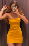Evafashion Strapless Bodycon Short Prom Dresses Spandex Yellow Homecoming Dresses Birthday Dresses HZ1024