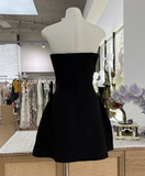 Evafashion A-Line Black Homecoming Dresses Strapless Formal Dresses Rhinestone Satin Mini Birtdhay Dresses Strapless Formal Dresses HZ1024