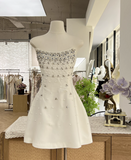 Evafashion A-Line Black Homecoming Dresses Strapless Formal Dresses Rhinestone Satin Mini Birtdhay Dresses Strapless Formal Dresses HZ1024