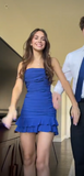 Evafashion Strapless Short Prom Dresses Blue Birthday Dresses Satin Ruffle Tight Homecoming Dresses HZ1024