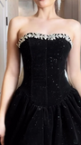 Evafashion A-Line Short Prom Dresses Strapless Black Birthday Dresses Velvet Sequin Homecoming Dresses HZ1024