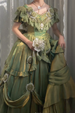 Evafashion V-neck A-Line Short Prom Dresses Lace Satin Birthday Dresses Green Lolita Dress HZ1024