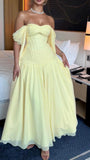 Evafashion A-Line Butter Yellow Formal Dresses Chiffon Off-the-shoulder Wedding Guest Dresses Cute Birthday Dresses HZ1024