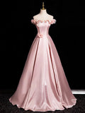Evafashion A-Line Off Shoulder Satin Long Prom Dress, Beautiful A-Line Off the Shoulder Party Dress HZ1024