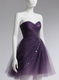 Evafashion Sweetheart Neck A-Line Tulle Short Prom Dresses, Dark Purple Homecoming Dresses HZ1024