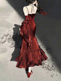 French High Low Spaghetti Straps Christmas Dress Burgundy Birthday Dresses Birthday Outfits SD1130