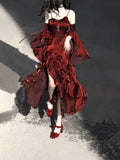 French High Low Spaghetti Straps Christmas Dress Burgundy Birthday Dresses Birthday Outfits SD1130