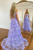 A-Line Off The Shoulder Pink Lace Slit Long Prom Dresses Formal Evening Dress SD1398