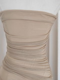 High Low Strapless Champagne Chiffon Ruffles Vacation Dress Women Dresses SD141