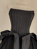 A line Strapless Black Travel Vacation Dresses Short Satin Birthday Dress SD147