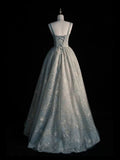 A line Straps Sage Green Long Tulle Prom Dress SD1490