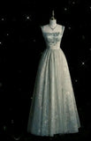 A line Straps Sage Green Long Tulle Prom Dress SD1490
