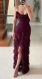 Mermaid Spaghetti Straps Ankle Length Chiffon Evening Dress Prom Dresses SD1642