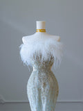 Mermaid Strapless Neckline Long Sequin Light Sky Blue Long Wedding Dresses Brides Dress SD1662