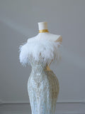 Mermaid Strapless Neckline Long Sequin Light Sky Blue Long Wedding Dresses Brides Dress SD1662