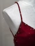 Mermaid Spaghetti Straps Floor Length Burgundy Satin Backless Prom Dresses SD1667