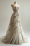 Ball Gown Sweetheart Neckline Pleats White Sequin Wedding Dresses SD1774