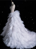 Mermaid Strapless Tulle With Silver Beads Long Wedding Dresses Brides Dress SD1864
