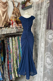 Fashion Mermaid V Neckline Navy Blue Floor Length Evening Dress Prom Dresses SD1881