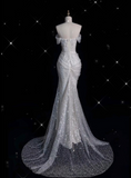 Mermaid Off The Shoulder Sequin Short Sleeves White Wedding Dresses Brides Dress SD1930