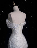 Mermaid Off The Shoulder Sequin Short Sleeves White Wedding Dresses Brides Dress SD1930