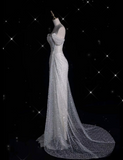 Mermaid Off The Shoulder Sequin Short Sleeves White Wedding Dresses Brides Dress SD1930