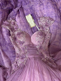 A line Sweetheart Neckline Long Tulle Lilac Party Dresses Prom Dress SD2035