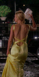 Mermaid Spaghetti Straps Floor Length Yellow Evening Dress Backless Prom Dresses SD2047