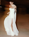 A line Strapless White Chiffon Long Evening Dress Prom Dresses SD2072