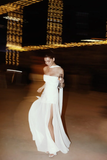 A line Strapless White Chiffon Long Evening Dress Prom Dresses SD2072