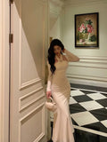Sheath Halter Long Sleeves White Date Night Dress Ruffles Prom Dresses Birthday Outfit SD773