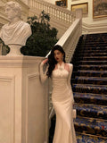 Sheath Halter Long Sleeves White Date Night Dress Ruffles Prom Dresses Birthday Outfit SD773