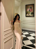Sheath Halter Long Sleeves White Date Night Dress Ruffles Prom Dresses Birthday Outfit SD773